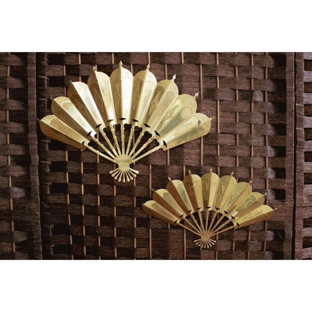 Vintage Homeco Brass Fan Wall Decor Set of 2 | Hollywood Regency Metal Wall Art